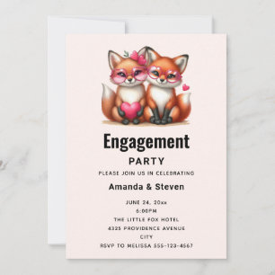Schattigee Oranje vossen in Love Engagement Party Kaart