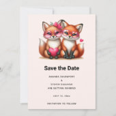 Schattigee Oranje vossen in Love Wedding Save The Date (Voorkant)