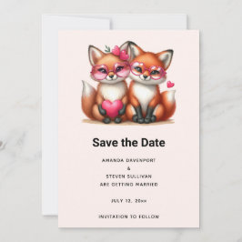 Schattigee Oranje vossen in Love Wedding Save The Date