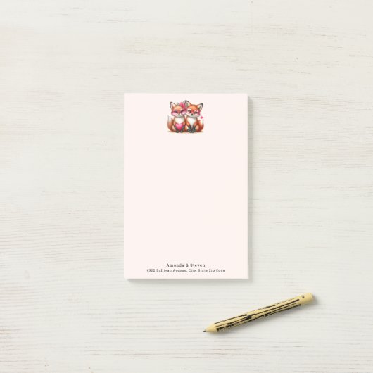 Schattigee Oranje vossen verliefd op adres Post-it® Notes (Op bureau)