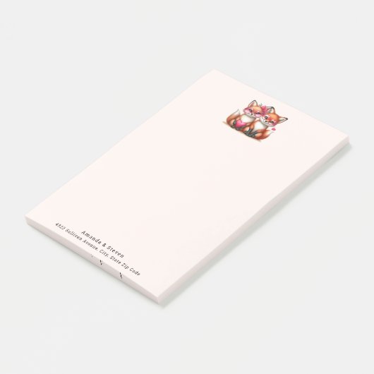 Schattigee Oranje vossen verliefd op adres Post-it® Notes (Schuin)