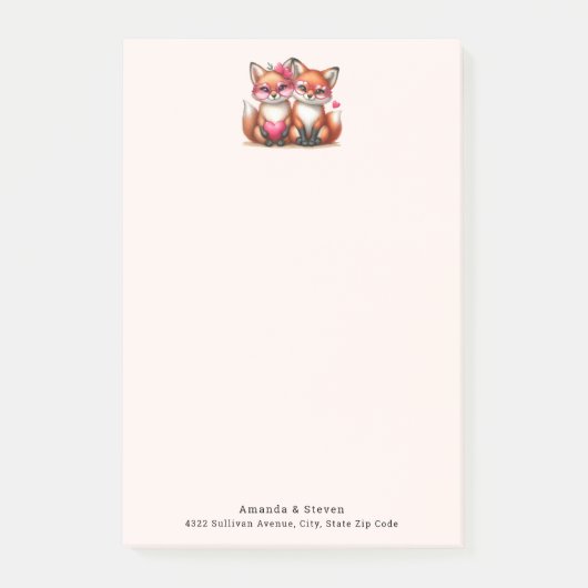 Schattigee Oranje vossen verliefd op adres Post-it® Notes (Voorkant)