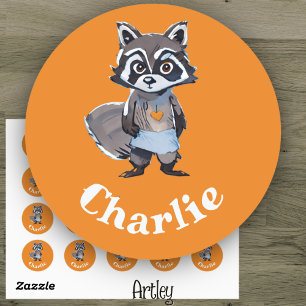 Schattigee Oranje Wasbeer Doodle Art Naam Label