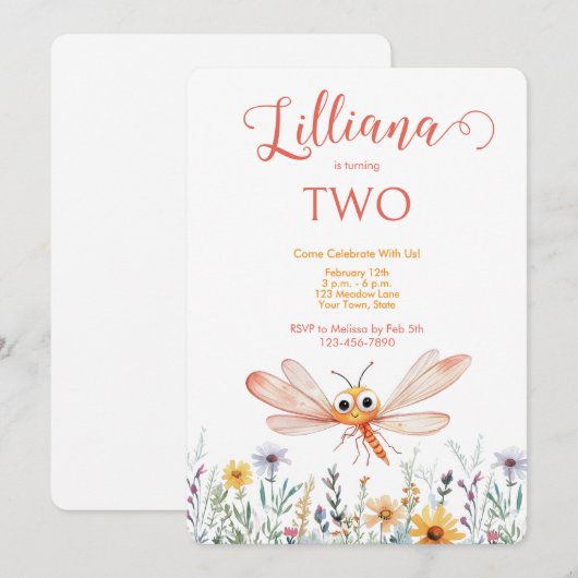 Schattigee Oranje Waterverf Dragonfly Girl's Birth Kaart (Voorkant / Achterkant)