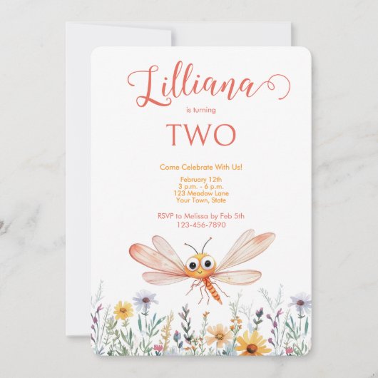 Schattigee Oranje Waterverf Dragonfly Girl's Birth Kaart (Voorkant)