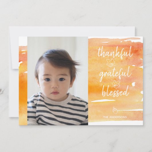 Schattigee Oranje Waterverf Maple Leaf Thanksgivin Kaart (Voorkant)