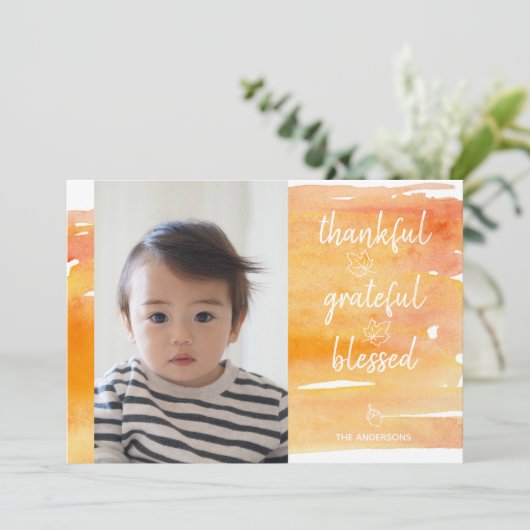 Schattigee Oranje Waterverf Maple Leaf Thanksgivin Kaart (Staand voorkant)