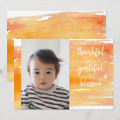 Schattigee Oranje Waterverf Maple Leaf Thanksgivin Kaart (Voorkant / Achterkant)