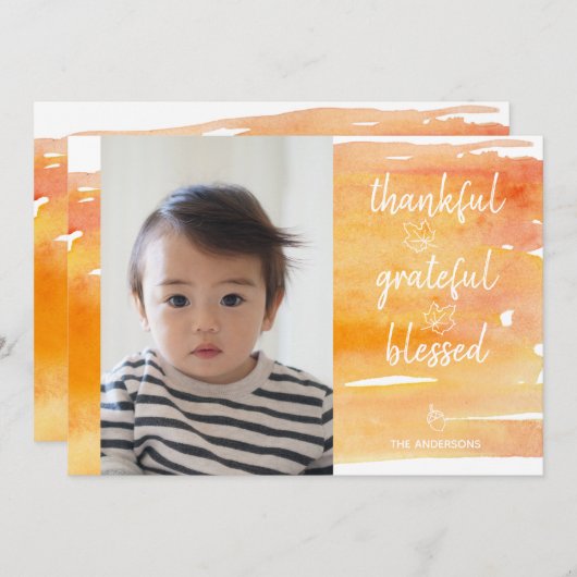 Schattigee Oranje Waterverf Maple Leaf Thanksgivin Kaart (Voorkant / Achterkant)