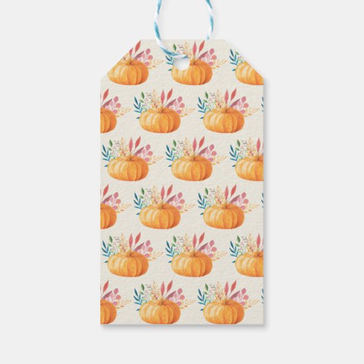 Schattigee Oranje Waterverf pompoenpatroon dank u Cadeaulabel (Achterkant)