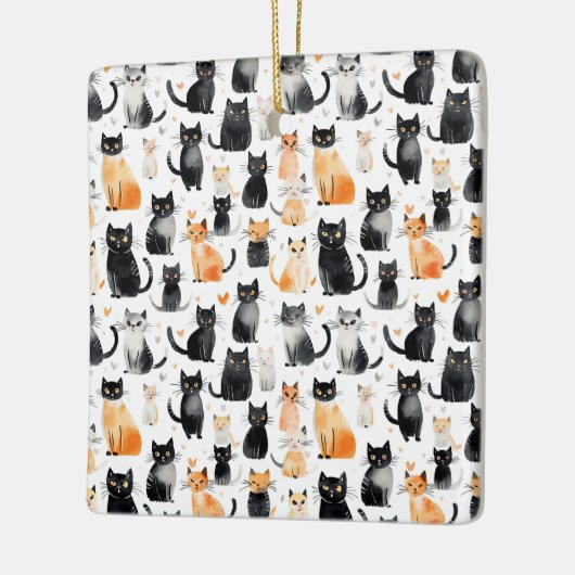 Schattigee Oranje Witte Zwarte Katten Kerst Keramisch Ornament (Links)