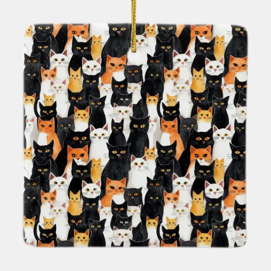 Schattigee Oranje Witte Zwarte Katten Kerst Keramisch Ornament (Achterkant)