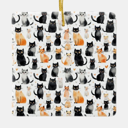 Schattigee Oranje Witte Zwarte Katten Kerst Keramisch Ornament (Voorkant)