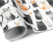 Schattigee Oranje Witte Zwarte Katten Verjaardag Cadeaupapier (Rol Hoek)