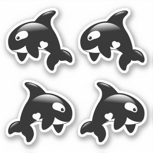 Schattigee Orka Killer Whale, Set van 4 Sticker (Voorkant)