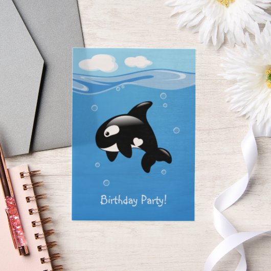 Schattigee orka walvis verjaardagsfeest invoegen vellum uitnodigingen (Huwelijk)