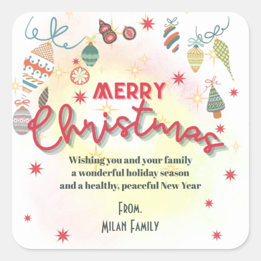 Schattigee ornamenten vakantie kerstfeestuitnodigi vierkante sticker (Voorkant)