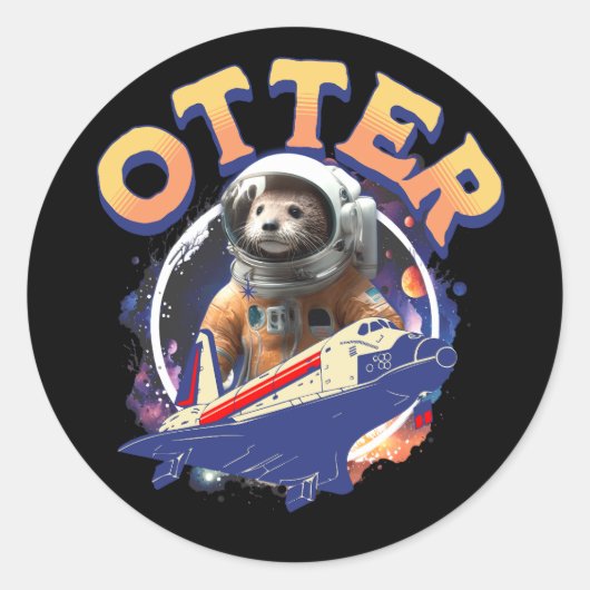 Schattigee Otter Astronaut Buitenruimte Shuttle Ca Ronde Sticker (Voorkant)