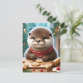 Schattigee otter bakken kerstkoekjes briefkaart (Staand voorkant)