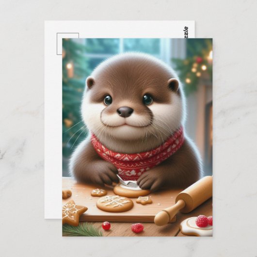 Schattigee otter bakken kerstkoekjes briefkaart (Voorkant / Achterkant)
