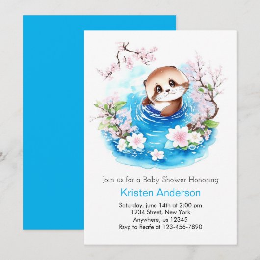 Schattigee otter betoverde blauw bloemenjongen Bab Kaart (Voorkant / Achterkant)