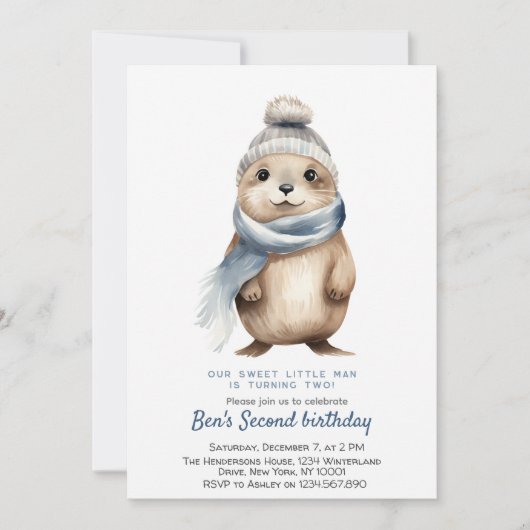 Schattigee Otter Blue Winter Custom Verjaardagsfee Kaart (Voorkant)