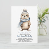 Schattigee Otter Blue Winter Custom Verjaardagsfee Kaart (Staand voorkant)