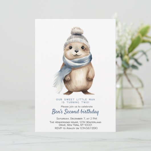 Schattigee Otter Blue Winter Custom Verjaardagsfee Kaart (Staand voorkant)