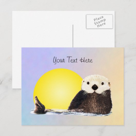 Schattigee otter en de maan en achtergrond briefkaart (Voorkant / Achterkant)