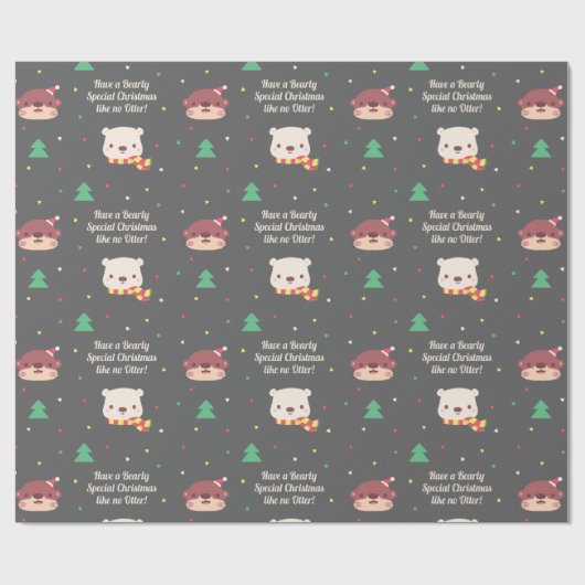 Schattigee Otter en Polar Beer Kerstpatroon Cadeaupapier (Vlak)