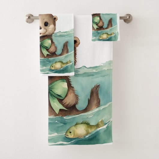 Schattigee otter gepersonaliseerd bad handdoek (Insitu)