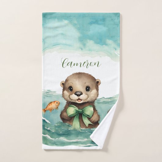 Schattigee otter gepersonaliseerd bad handdoek (Handdoek)