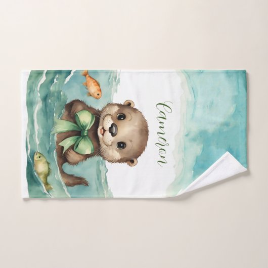 Schattigee otter gepersonaliseerd bad handdoek (Handdoek)
