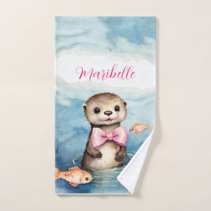 Schattigee otter gepersonaliseerd meisje bad handdoek