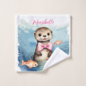 Schattigee otter gepersonaliseerd meisje bad handdoek (Wasdoekje)