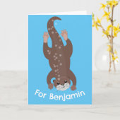 Schattigee otter gepersonaliseerde cartoon verjaar kaart (Gele Bloem)