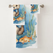 Schattigee otter gepersonaliseerde jongen bad handdoek (Insitu)