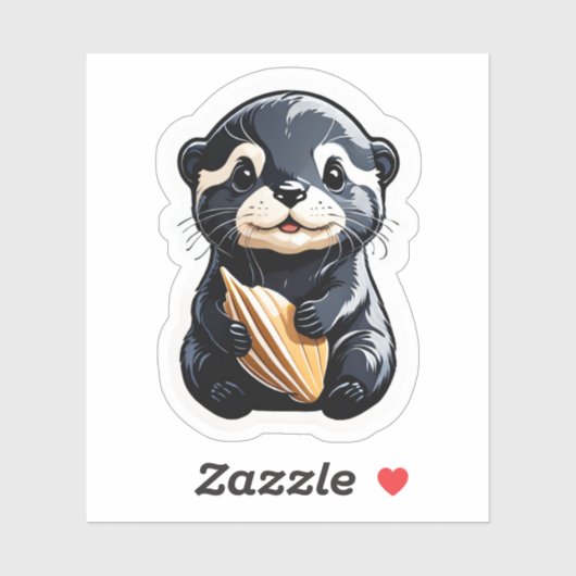 Schattigee Otter Holding Shell Sticker (Vel)
