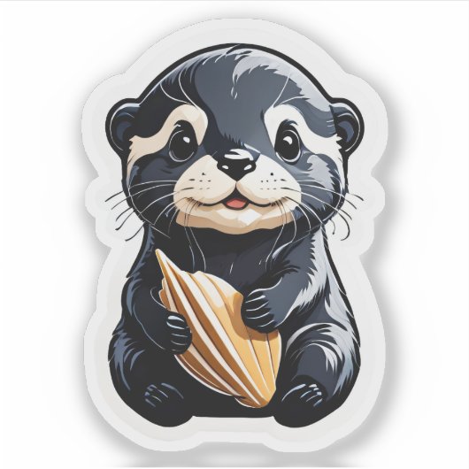 Schattigee Otter Holding Shell Sticker (Voorkant)