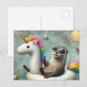 Schattigee otter in een drijvende eenhoorn briefkaart (Voorkant / Achterkant)