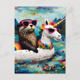 Schattigee Otter in een Eenhoorn Floatie op een Fl Briefkaart