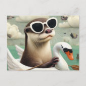 Schattigee otter in een zwevende zwaan briefkaart (Voorkant)