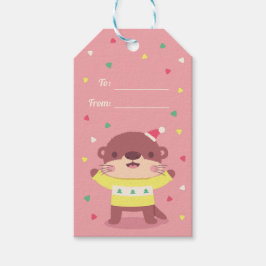 Schattigee Otter in Kersttrui Vakantie Cadeaulabel