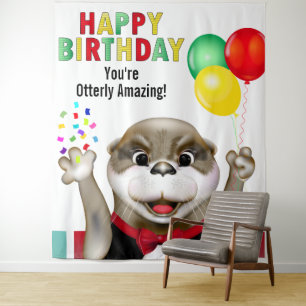 Schattigee Otter in Tuxedo Kids Verjaardag Achterg Wandkleed