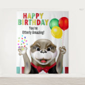 Schattigee Otter in Tuxedo Kids Verjaardag Achterg Wandkleed (Voorkant)