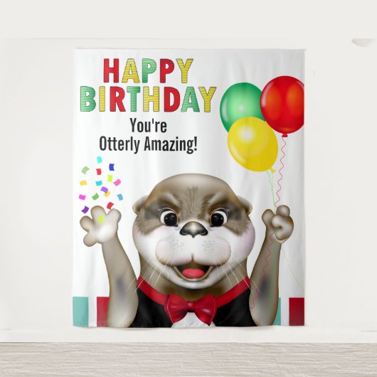 Schattigee Otter in Tuxedo Kids Verjaardag Achterg Wandkleed (Voorkant)