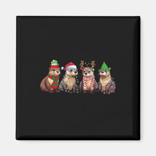 Schattigee otter kerst pyjama leuk kerstverlichtin magneet (Voorkant)