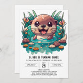 Schattigee otter kinderen Waterverf Verjaardag Kaart (Voorkant / Achterkant)