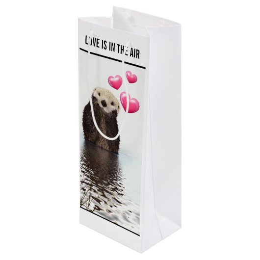 Schattigee Otter Liefde is in de Lucht Wijn Cadeautas (Achterkant Gekanteld)