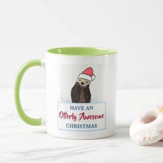 Schattigee otter met een kerstmuts mok (Met donut)